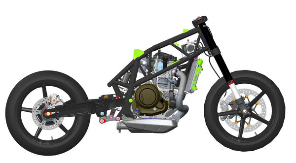 Fahrgestell eines KTM LC4 Chassis mit Motor ohne Anbauteile